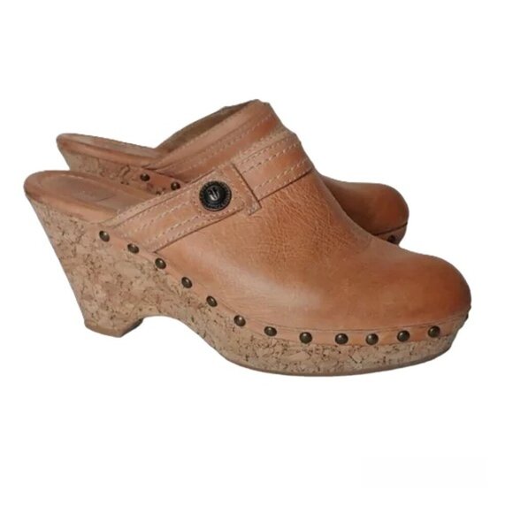 Frye Audra Button Clog Platform Leather Cork Studded Scandi Girl Slide Boho - Picture 2 of 13
